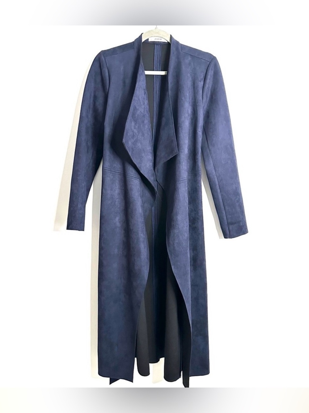 JustFab Navy Blue waterfall Draped Front Long Trench Coat L-XL